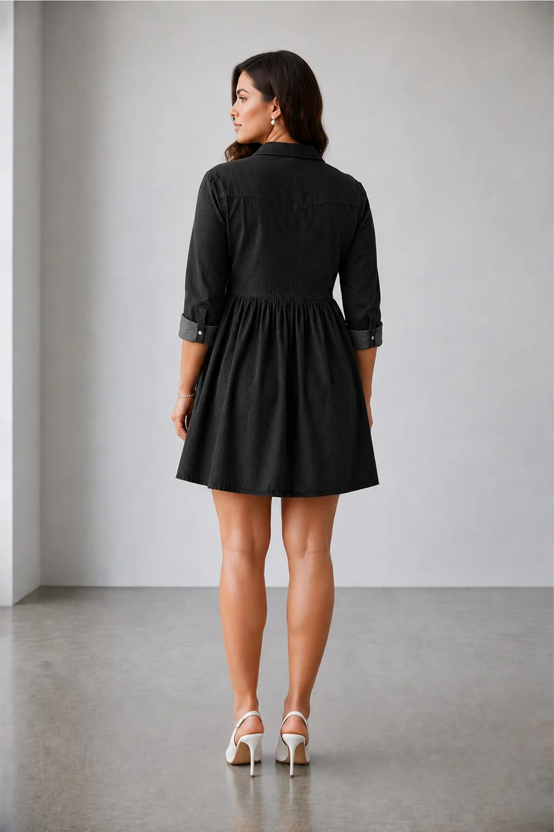 Celestila|100% Cotton Denim Shirt Dress