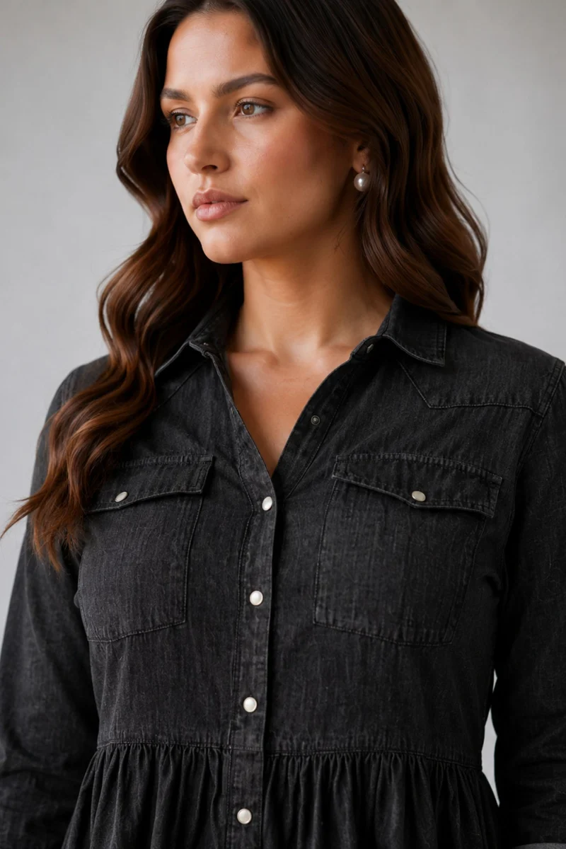 Celestila|100% Cotton Denim Shirt Dress