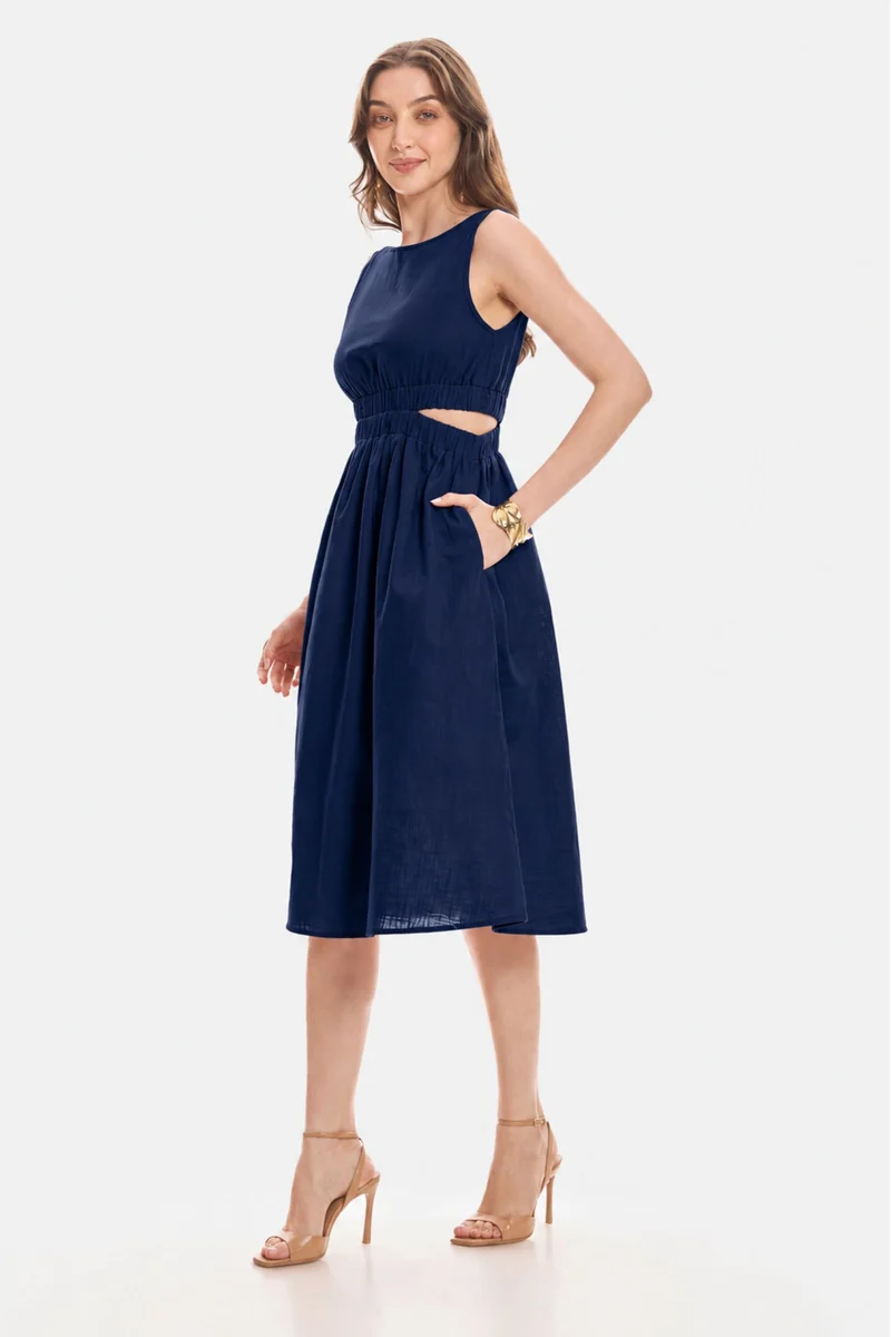 Arabellae|100% Cotton Waist Cut Out Midi Dress