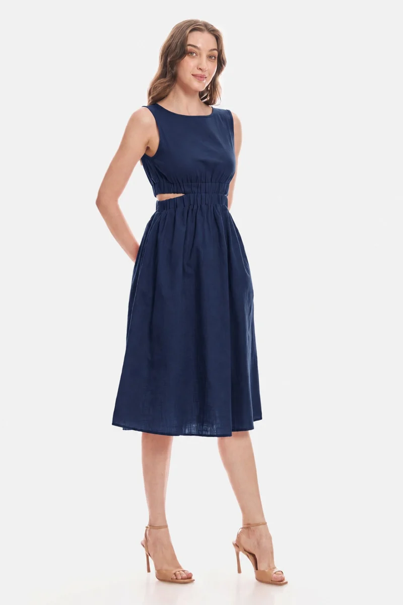 Arabellae|100% Cotton Waist Cut Out Midi Dress