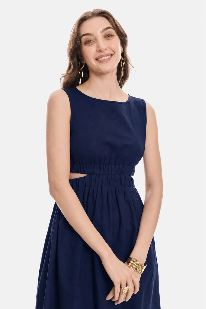 Arabellae|100% Cotton Waist Cut Out Midi Dress