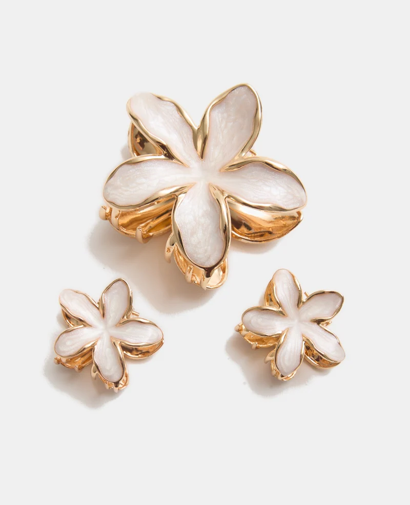 Lot de 3 pinces fleur de tiaré effet nacre