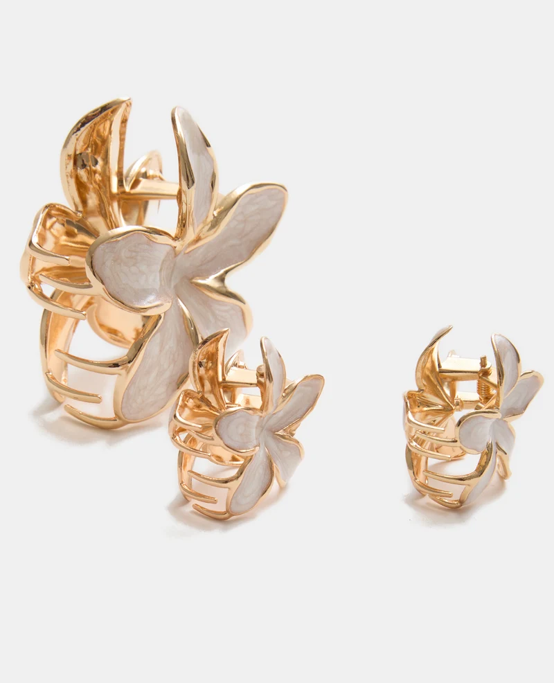 Lot de 3 pinces fleur de tiaré effet nacre