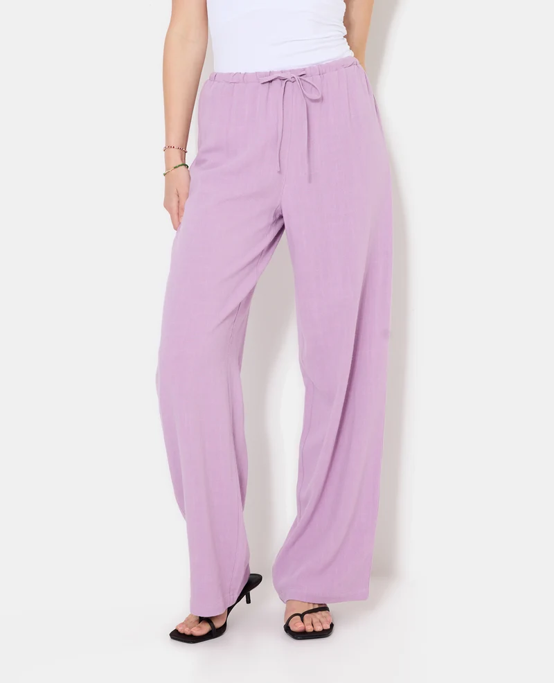 Pantalon large et droit avec taille élastiquée