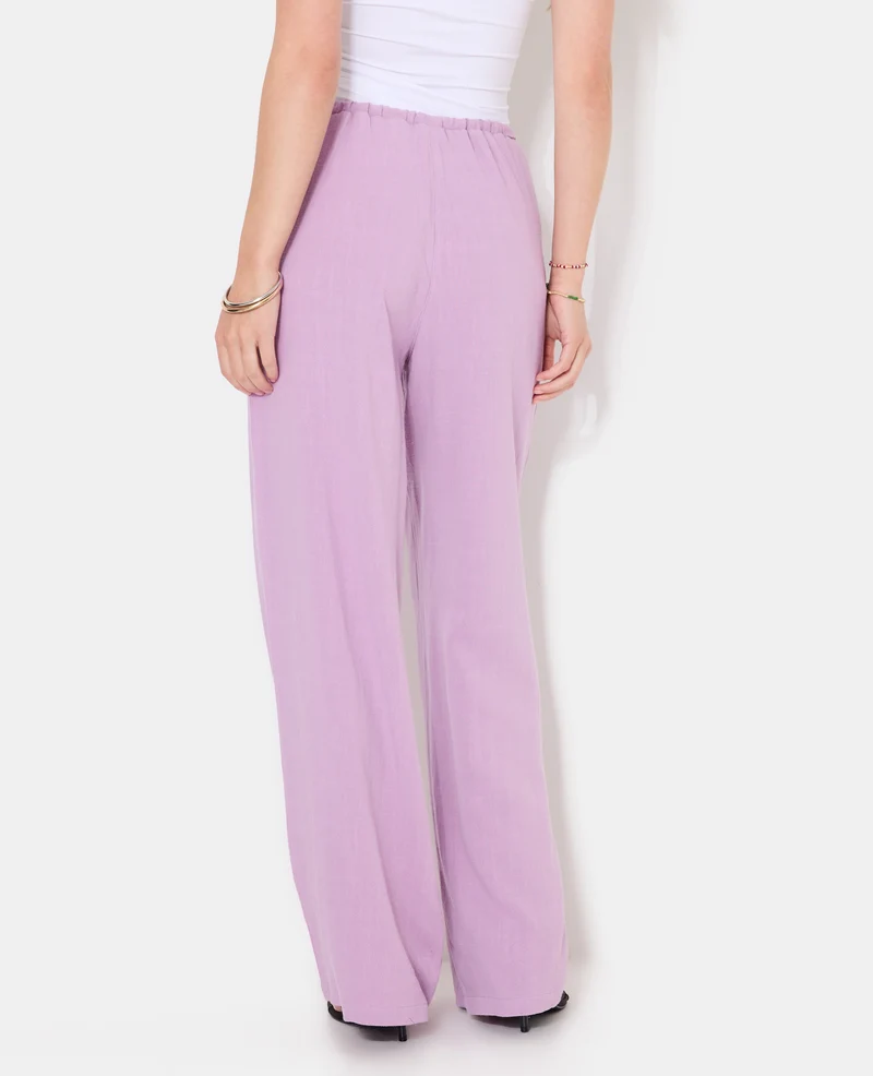 Pantalon large et droit avec taille élastiquée