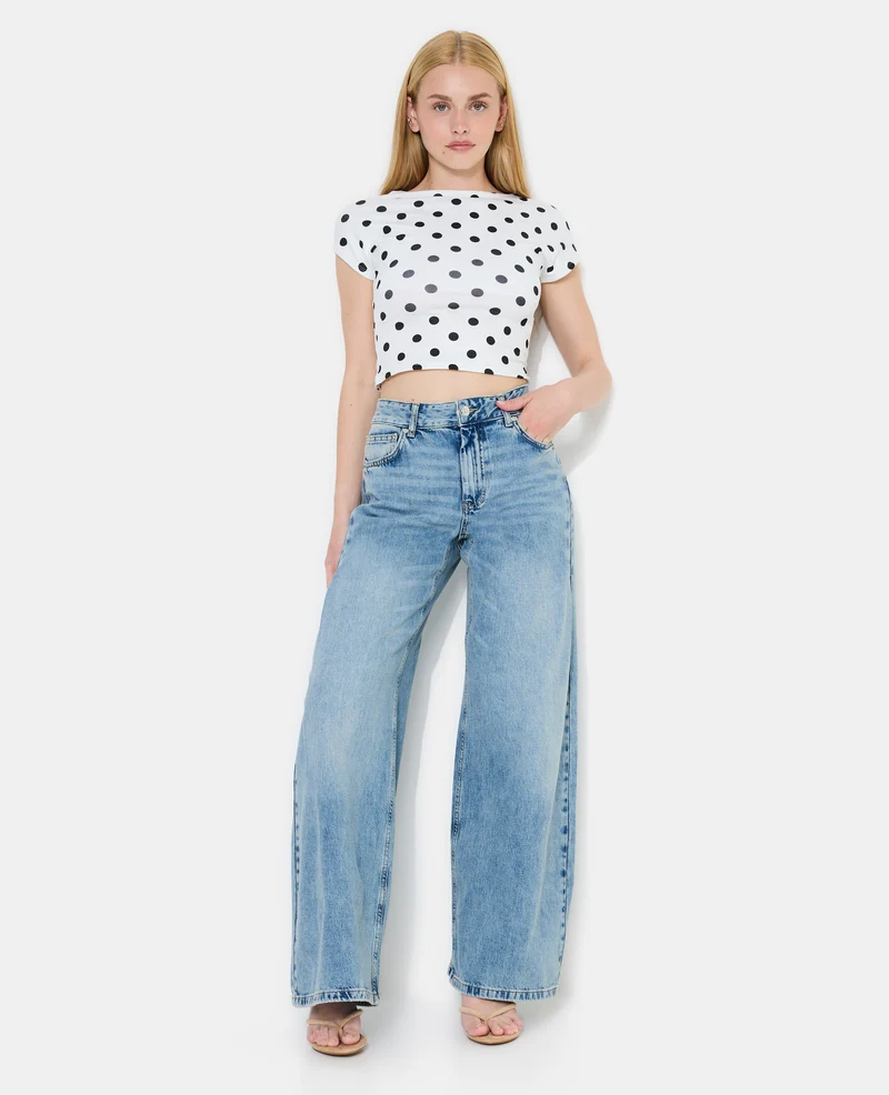 Top court dos ouvert motif pois