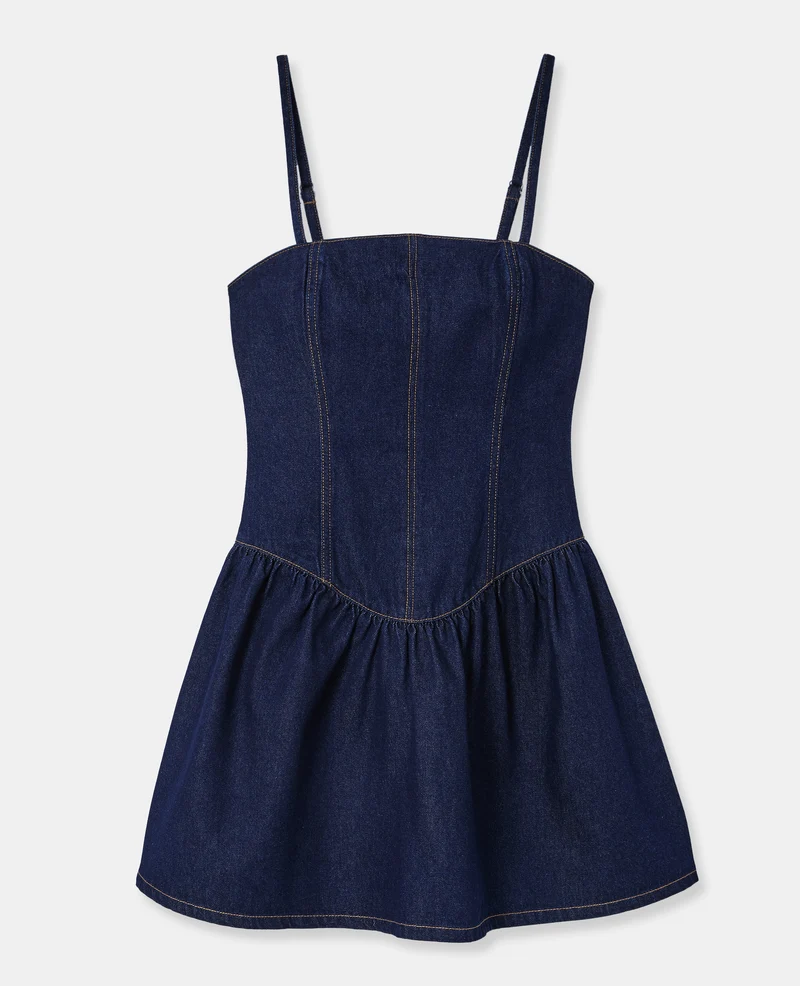 Robe courte en jean à bretelles