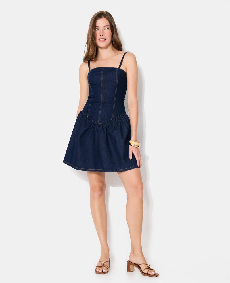 Robe courte en jean à bretelles