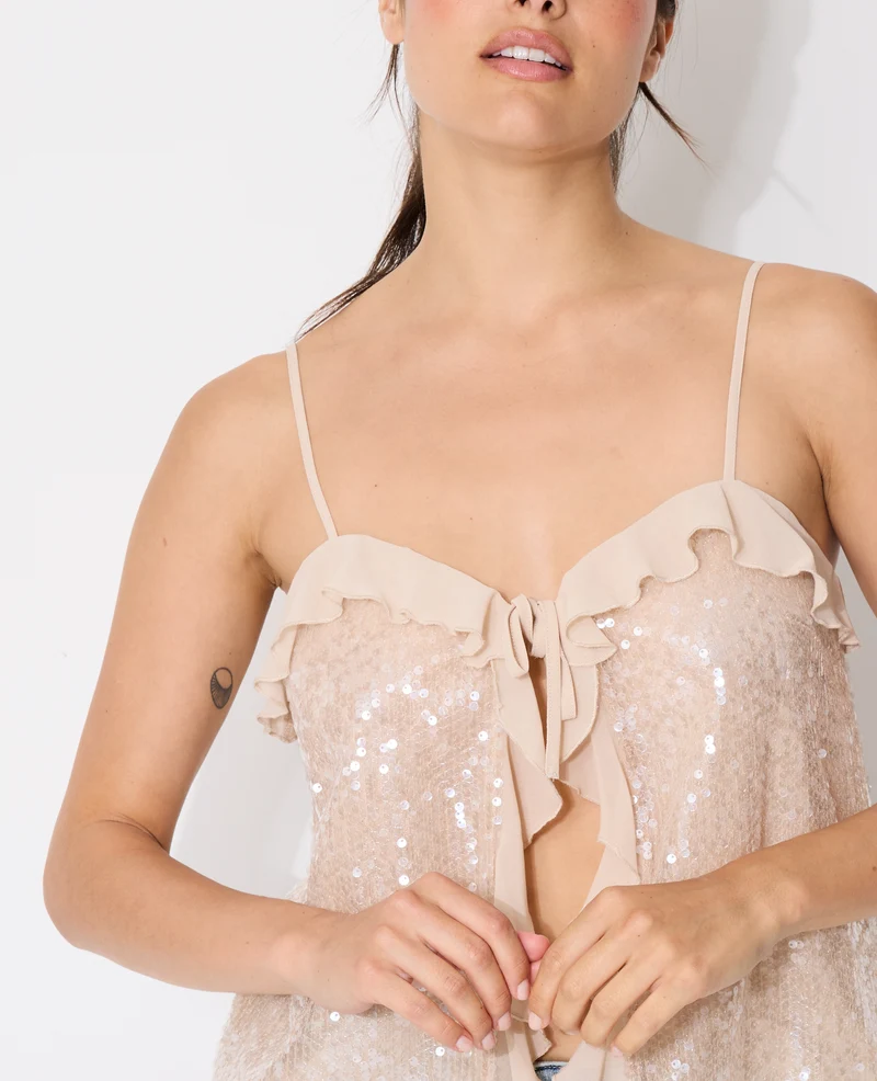 Top fines bretelles avec sequins et volants