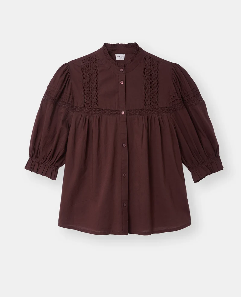 Blouse avec dentelle manches courtes ballons