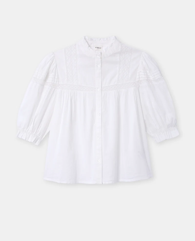Blouse avec dentelle manches courtes ballons