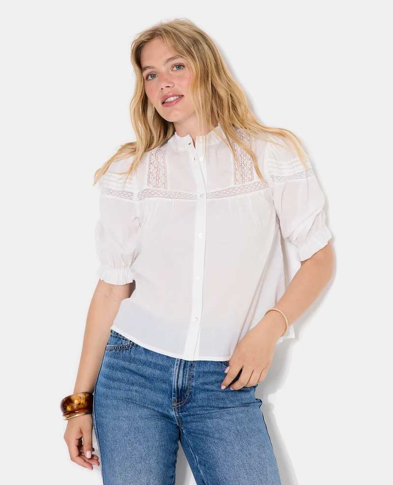 Blouse avec dentelle manches courtes ballons