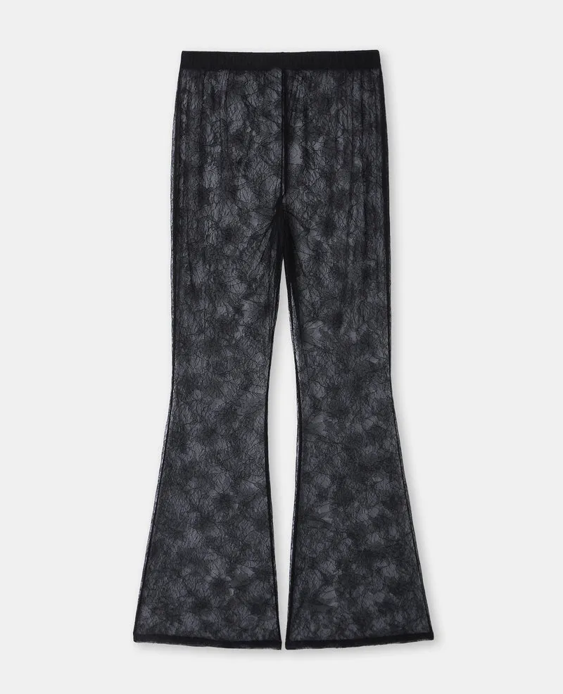 Pantalon flare en dentelle taille élastiquée