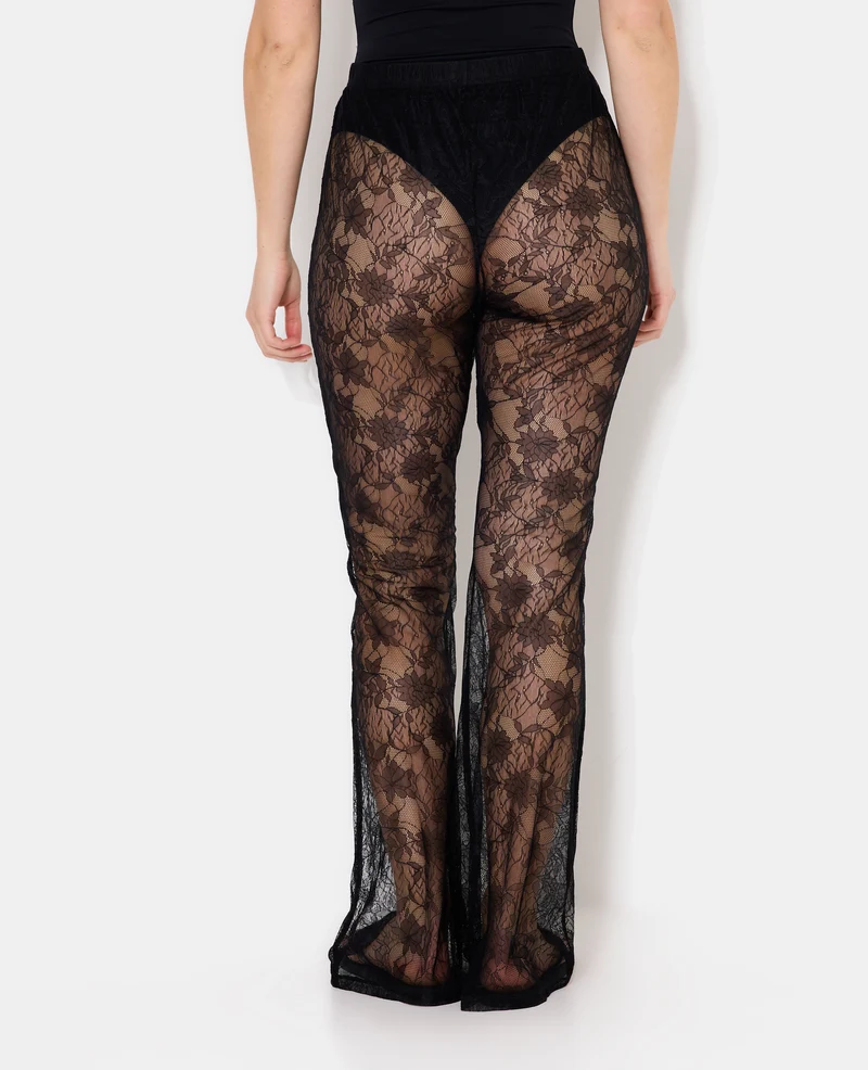 Pantalon flare en dentelle taille élastiquée