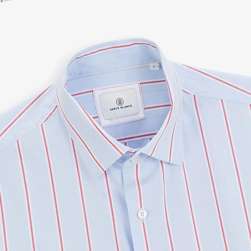 Chemise manches longues rayée en coton oxford bleu ciel