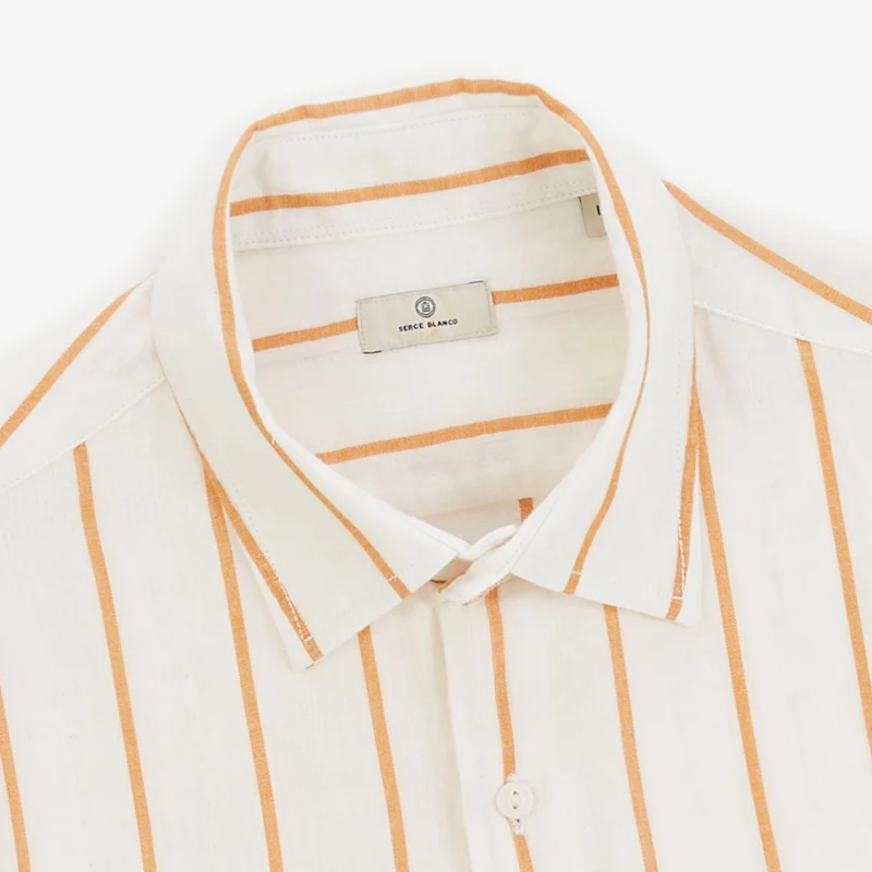 Chemise manches courtes rayée blanche en coton