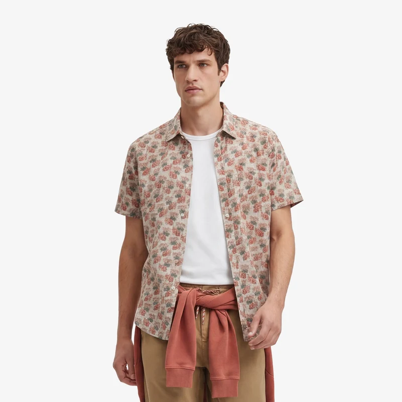 Chemise manches courtes beige avec imprimés personnage