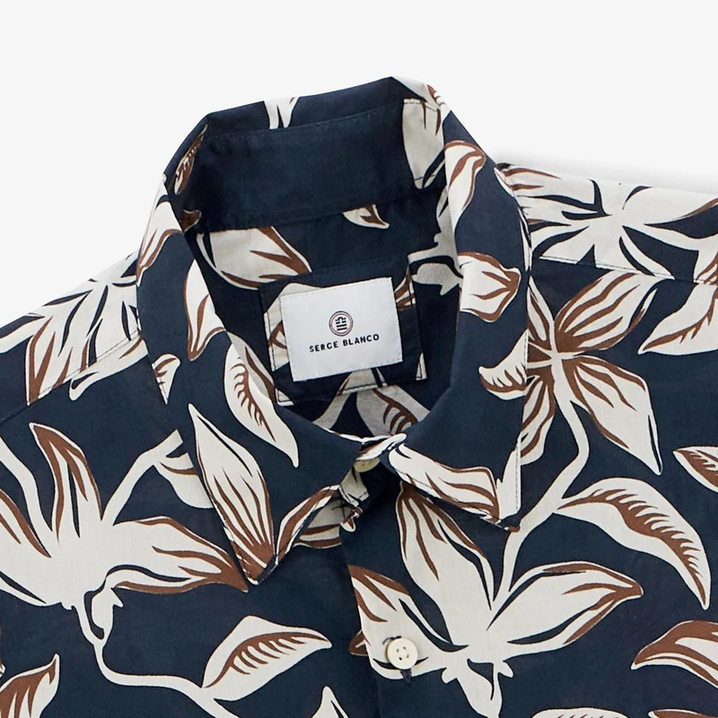 Chemise Charles hibiscus dark navy