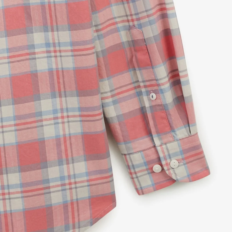 Chemise manches longues à carreaux en coton rose