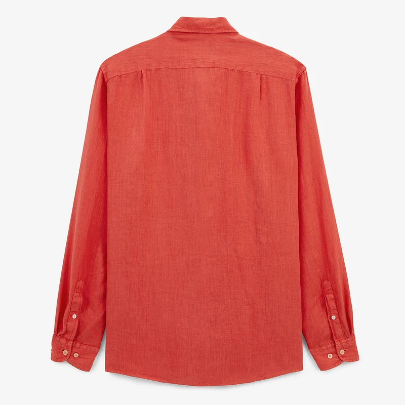Chemise manches longues unie en lin rouge rouille