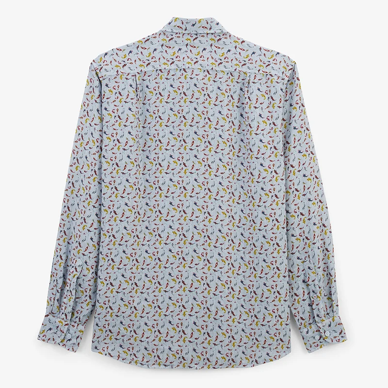 Chemise manches longues en lin carpes koï bleu céleste