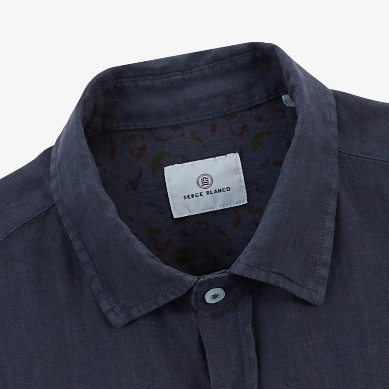Chemise manches longues unie en lin gris carbone
