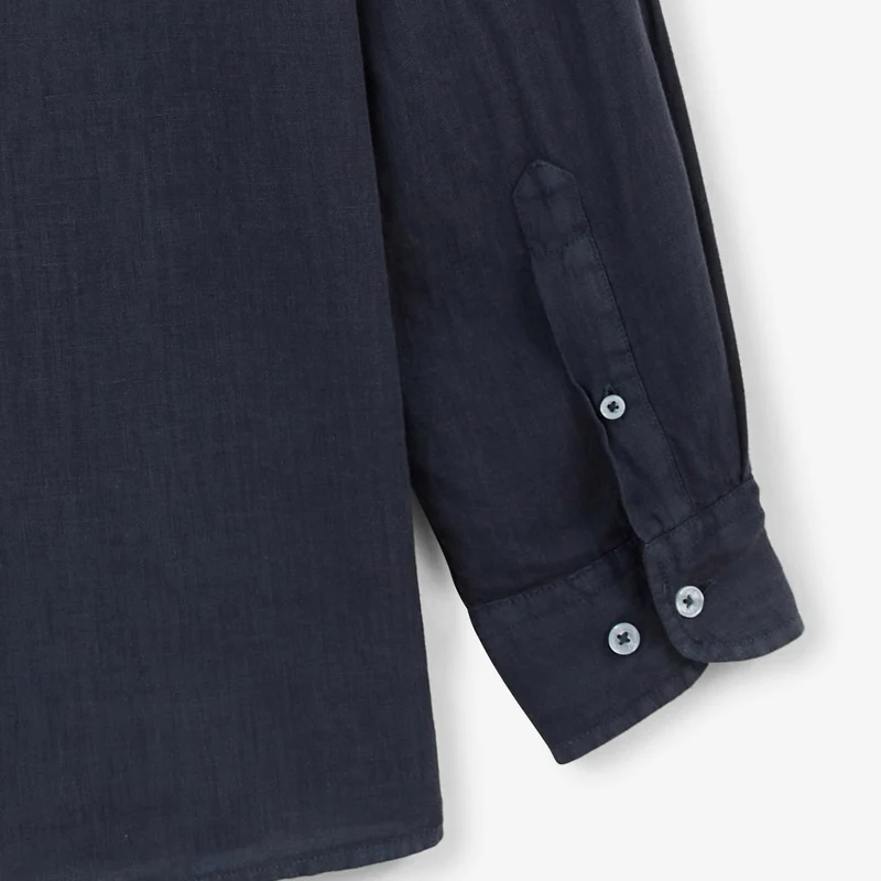 Chemise manches longues unie en lin gris carbone