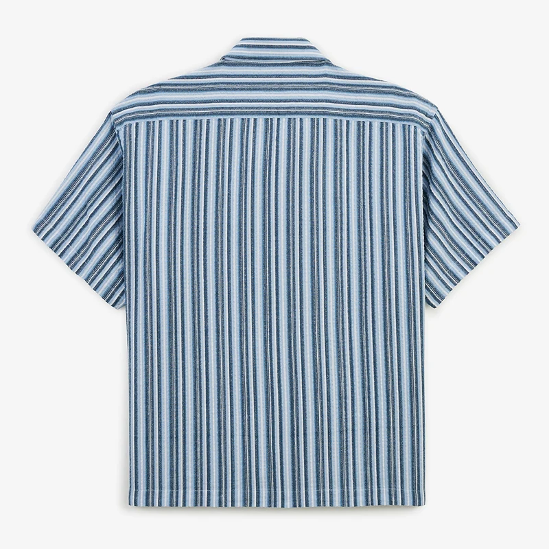 Chemise manches courtes en coton Caracas rayée bleu marine