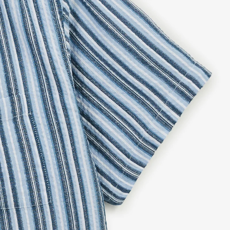 Chemise manches courtes en coton Caracas rayée bleu marine