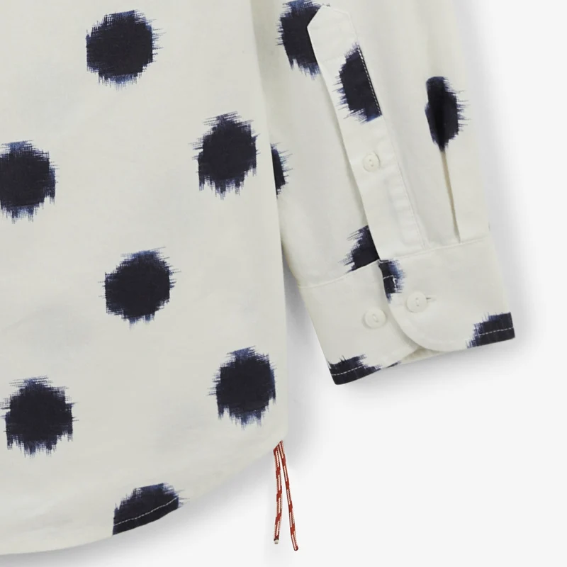 Chemise manches longues en coton imprimé gros pois blanche