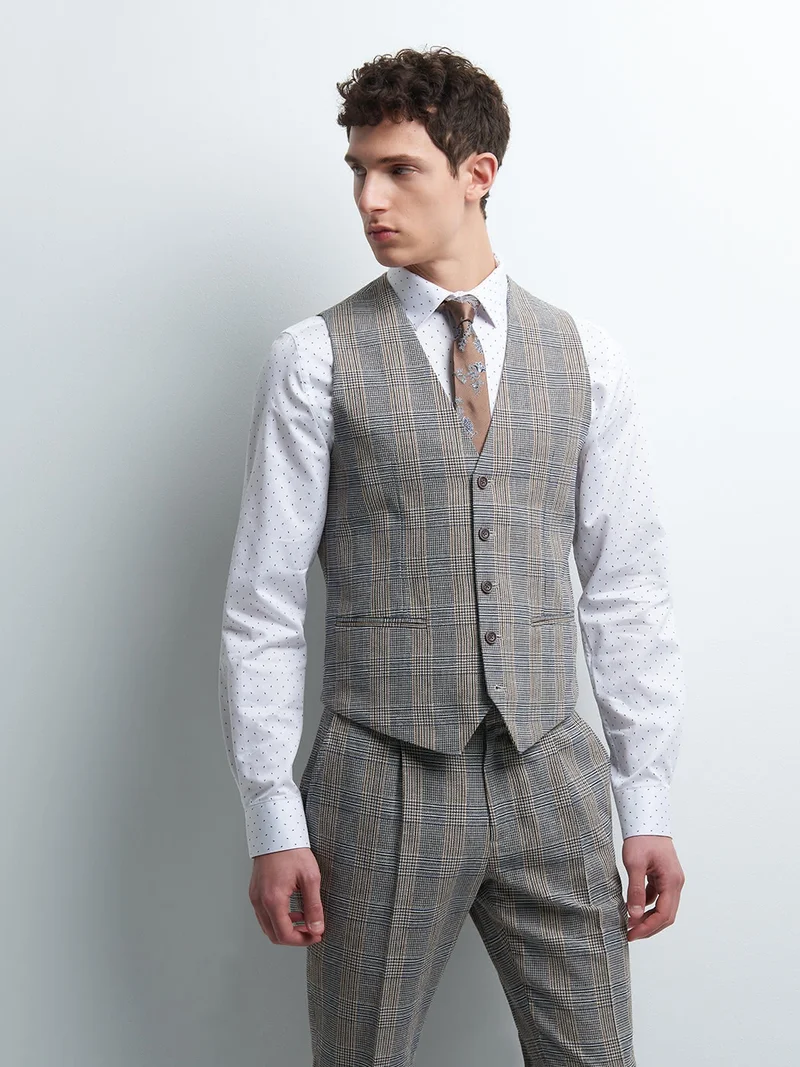 Gilet coordonnable en coton à carreaux