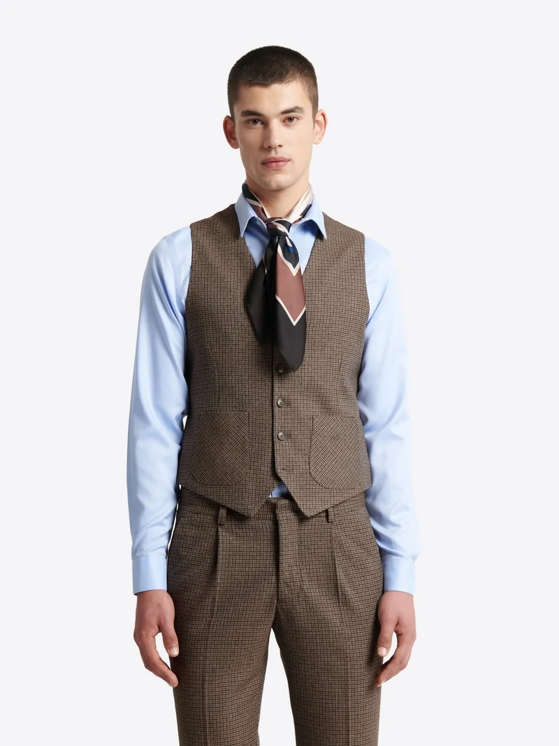 Gilet de costume stretch pied de poule