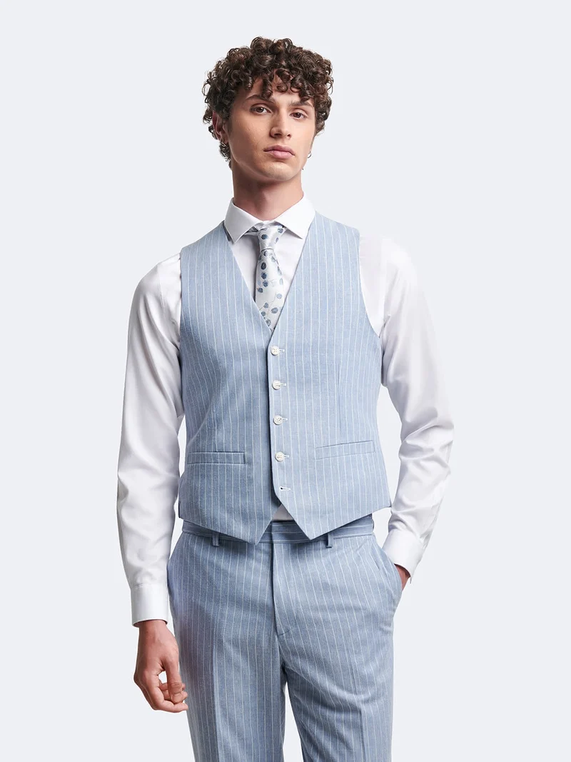Gilet de costume en lin mélangé rayé