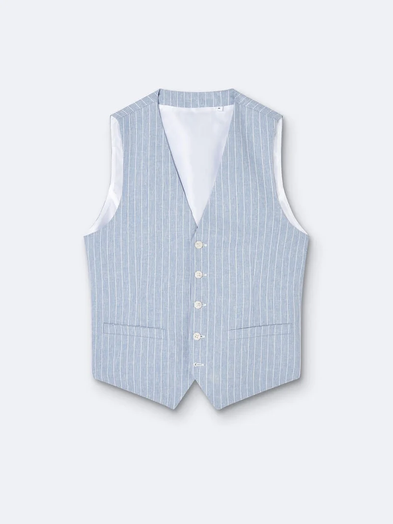 Gilet de costume en lin mélangé rayé