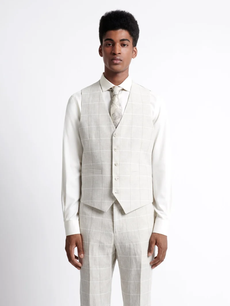 Gilet de costume 100% lin à carreaux
