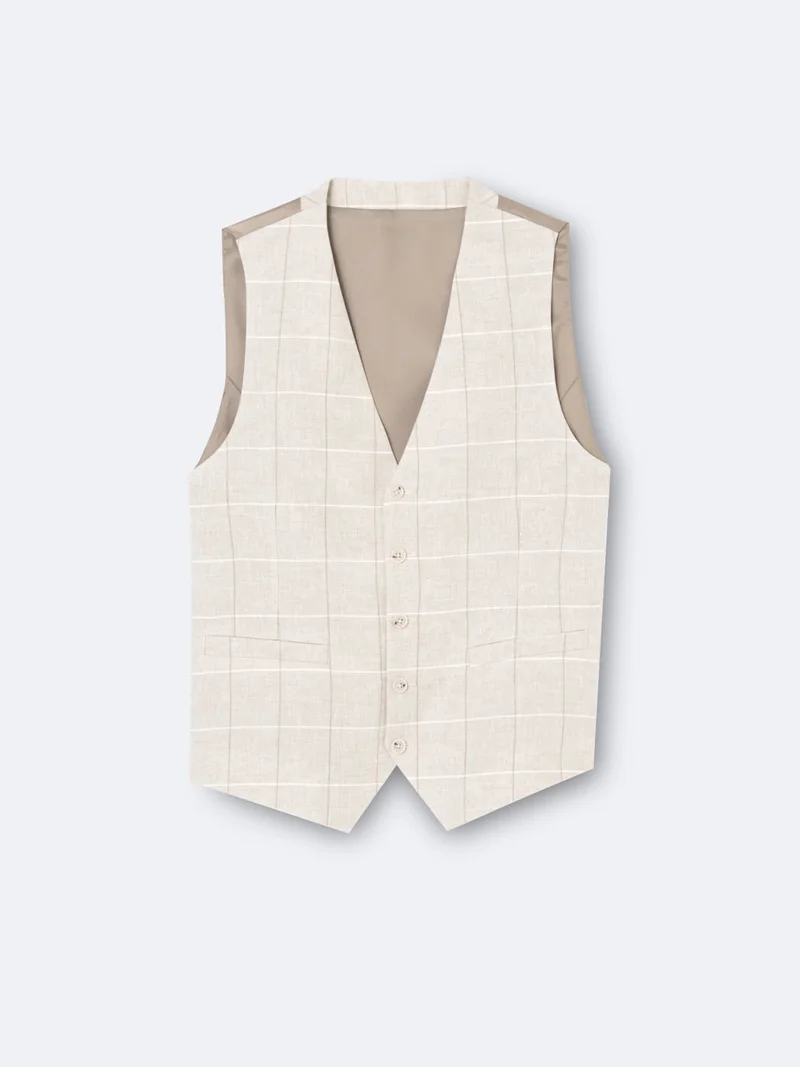 Gilet de costume 100% lin à carreaux