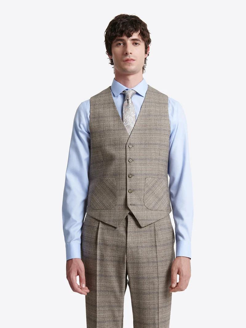 Gilet de costume stretch à carreaux