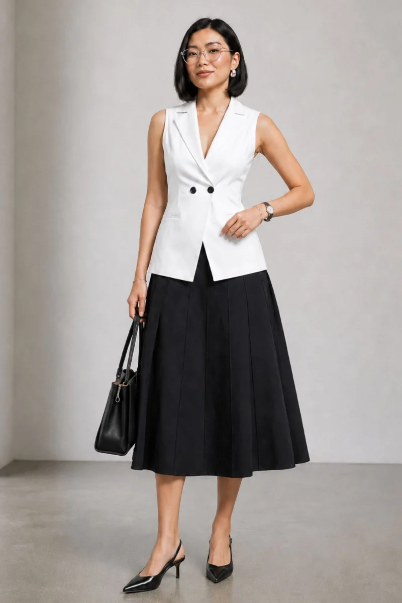Zivaea|100% Cotton Notch Collar Waistcoat