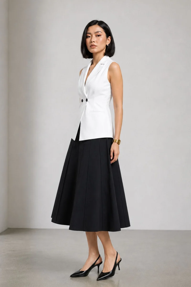 Zivaea|100% Cotton Notch Collar Waistcoat