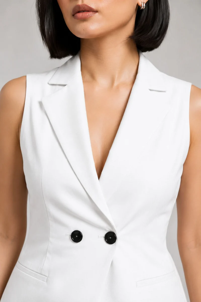 Zivaea|100% Cotton Notch Collar Waistcoat