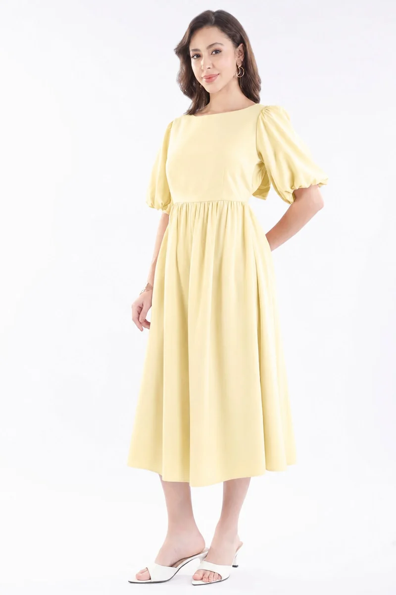 Tianae|100% Cotton Back Bow Tie Up Midi Dress