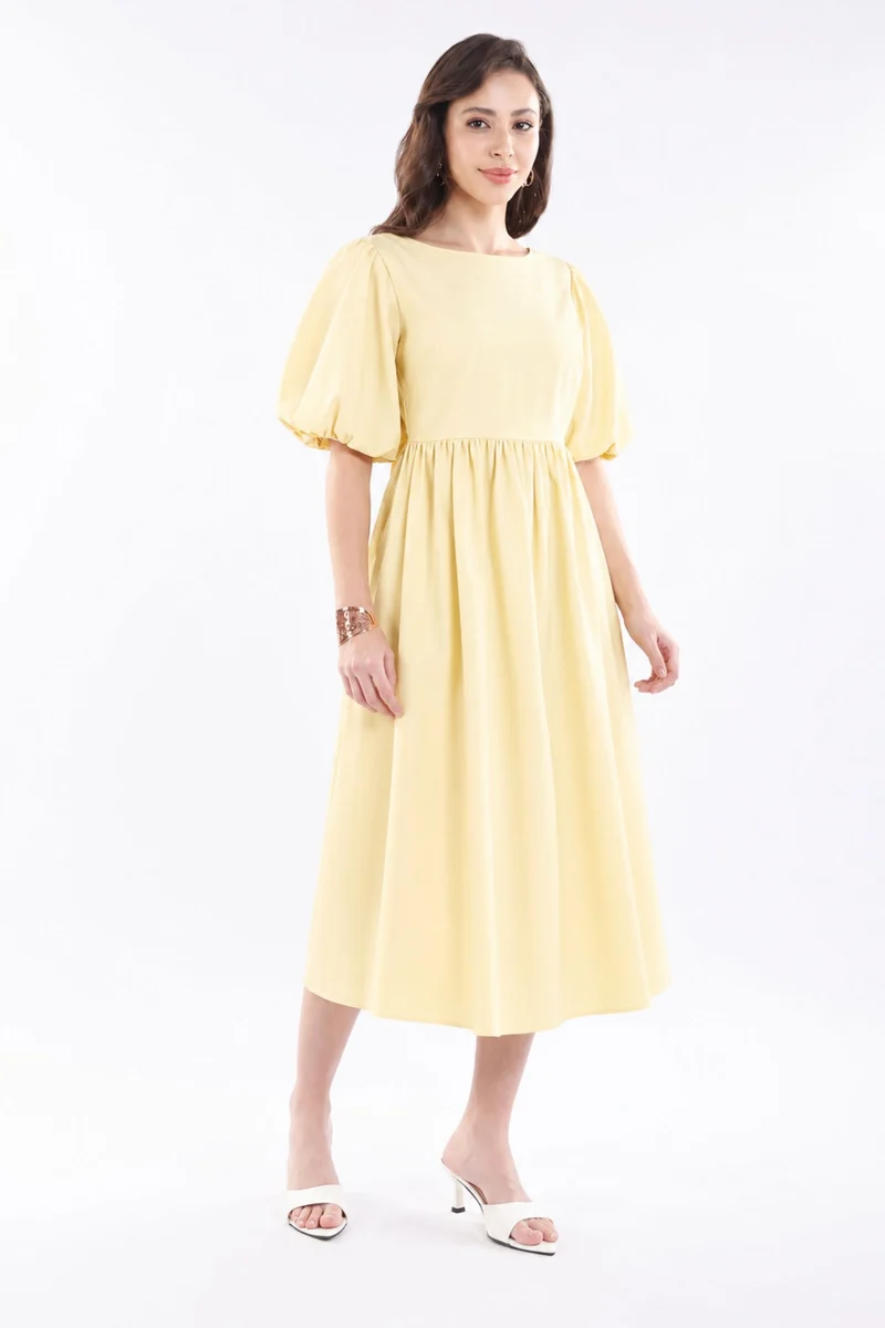Tianae|100% Cotton Back Bow Tie Up Midi Dress