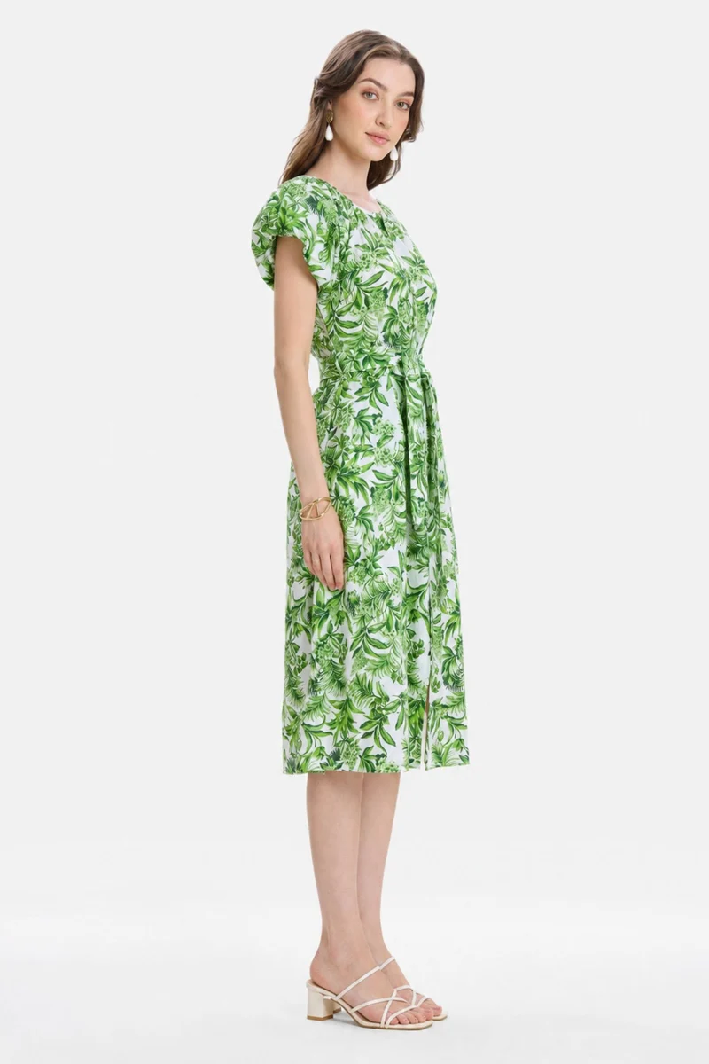 Aureliae|100% Cotton Bubble Sleeve Printed Dress