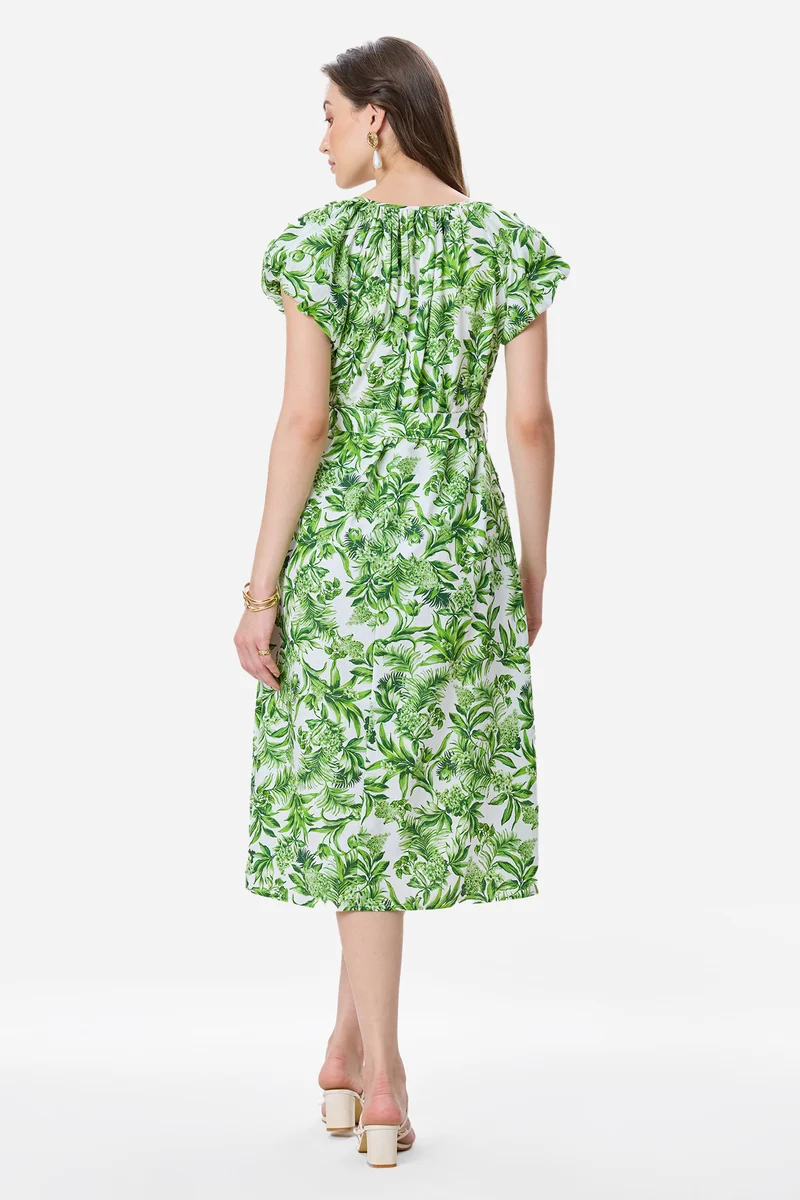 Aureliae|100% Cotton Bubble Sleeve Printed Dress