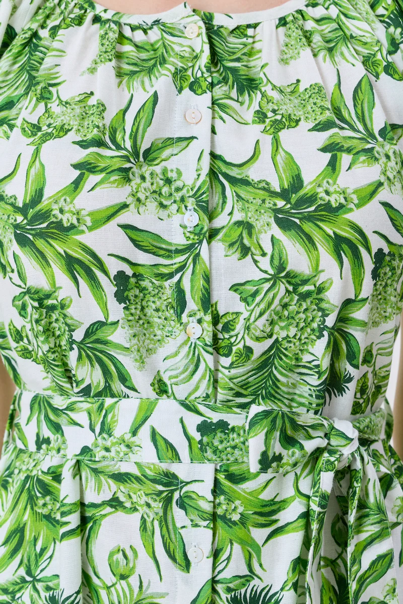 Aureliae|100% Cotton Bubble Sleeve Printed Dress