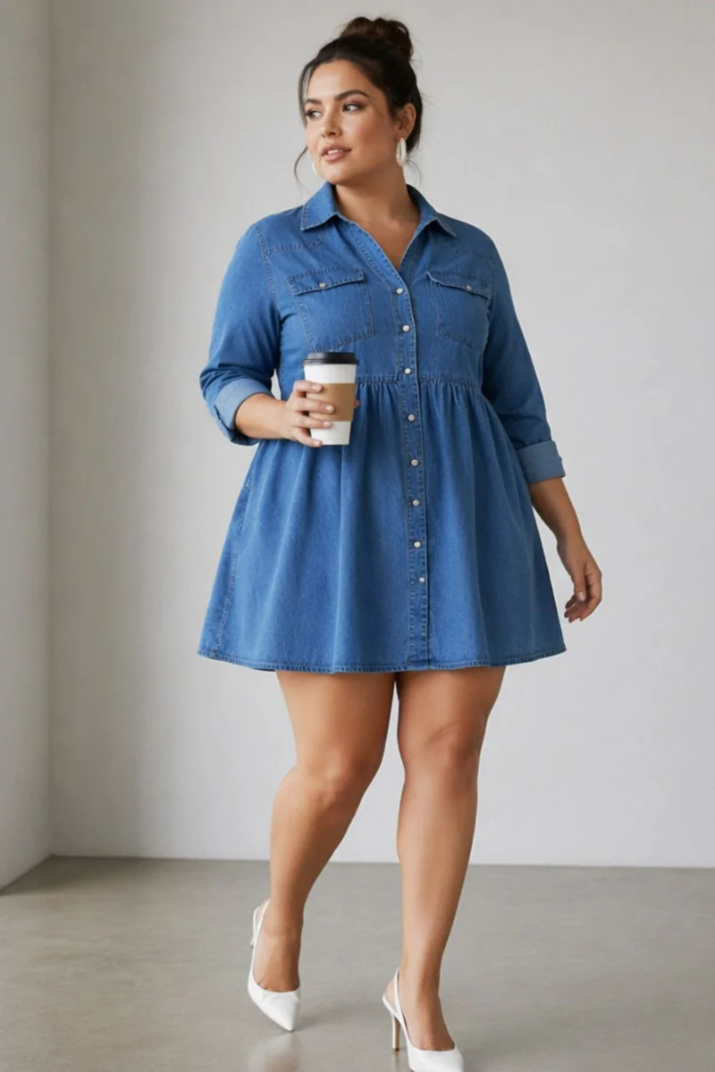 Alessiy|100% Cotton Denim Shirt Dress