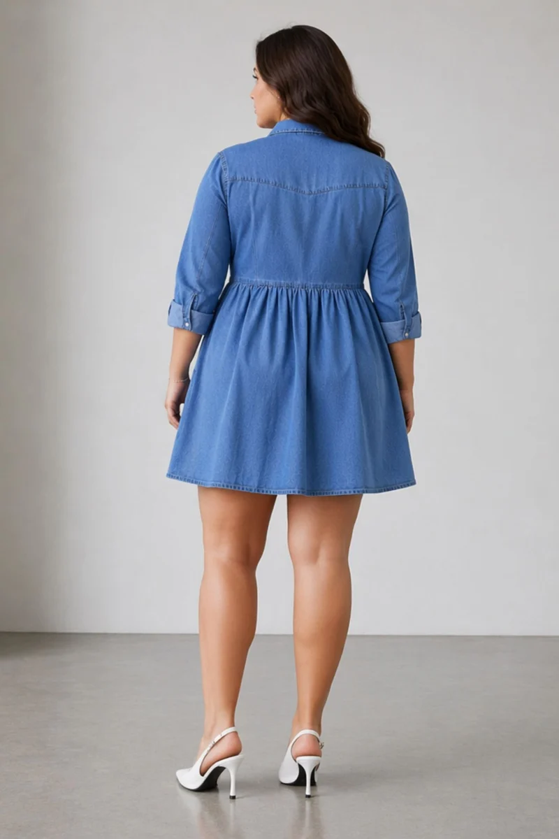 Alessiy|100% Cotton Denim Shirt Dress