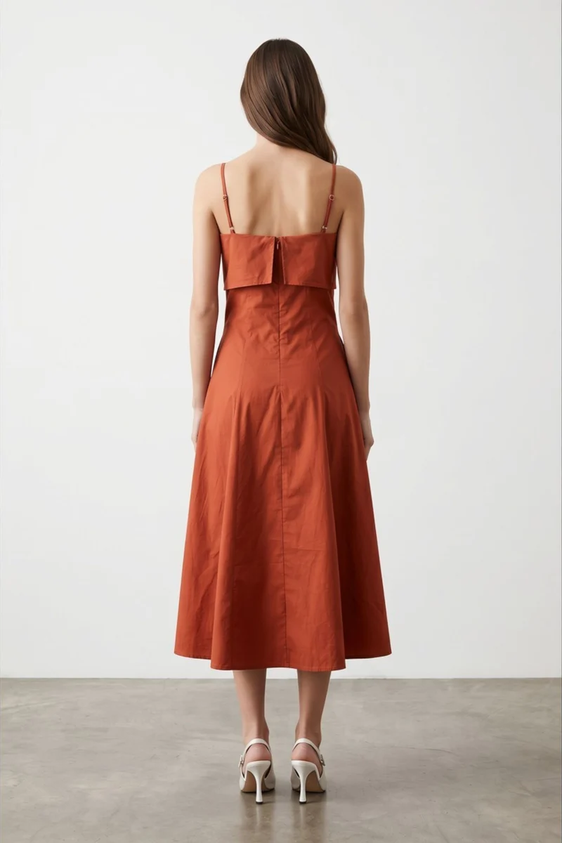 Fiorelle|100% Cotton Layered A-Line Midi Dress