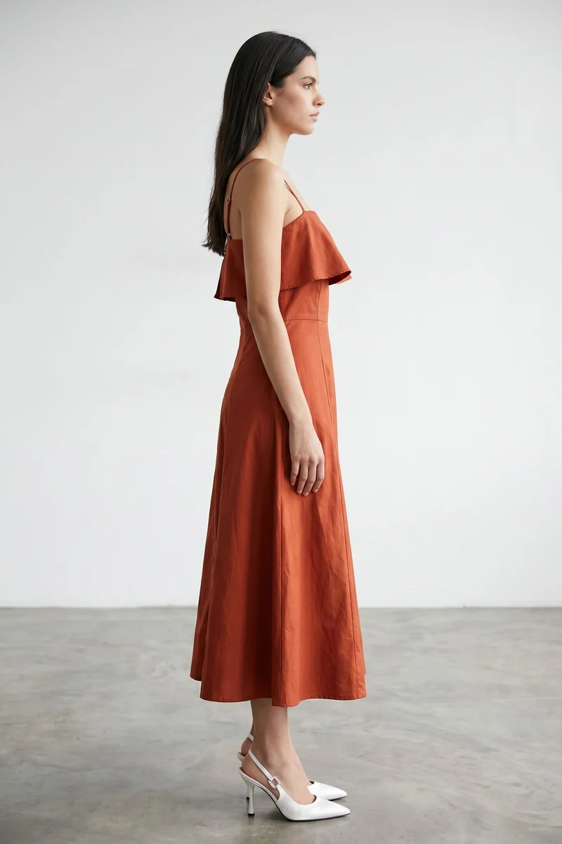Fiorelle|100% Cotton Layered A-Line Midi Dress