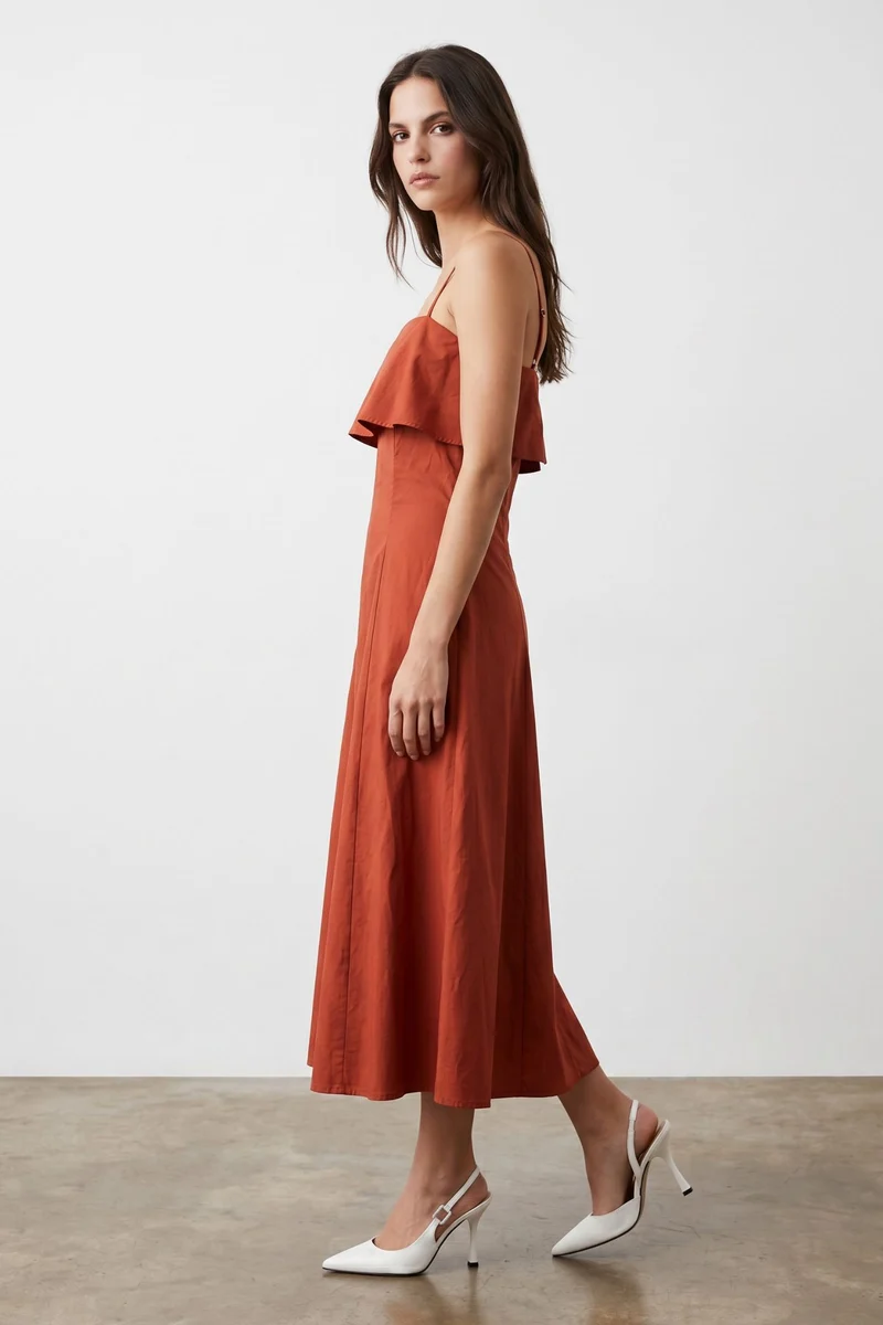 Fiorelle|100% Cotton Layered A-Line Midi Dress